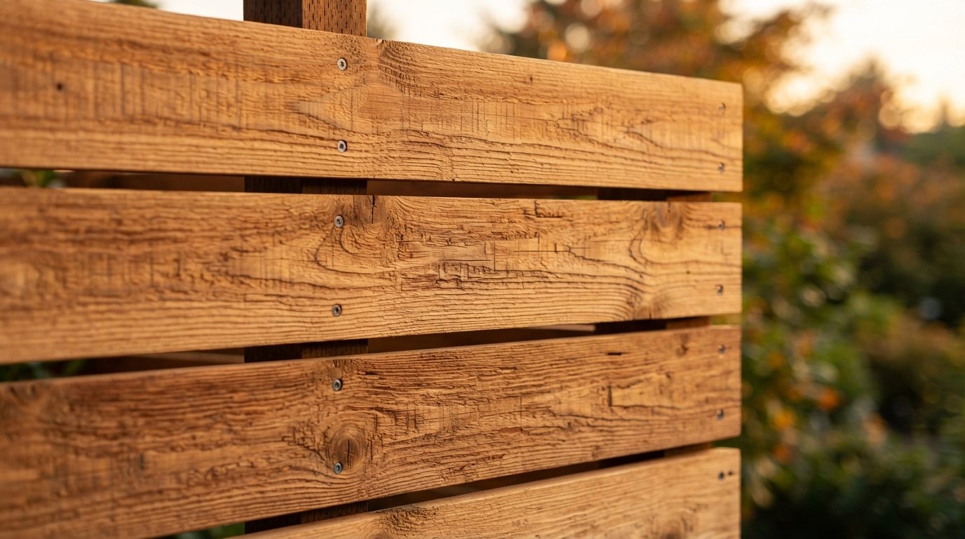 Cedar fence detail at golden hour