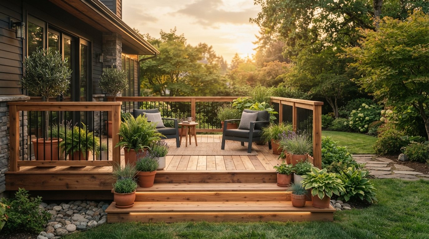 Backyard deck and railing